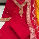 Luxury Berry Silk Embroidered Kurta Pant Set with Kanjivaram Zari Dupatta