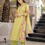 Premium Chanderi Silk Butti 3-Piece Suit Set with Embroidered Neckline & Printed Dupatta
