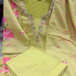 Premium Chanderi Silk Butti 3-Piece Suit Set with Embroidered Neckline & Printed Dupatta