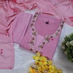 Premium Chanderi Silk Butti 3-Piece Suit Set with Embroidered Neckline & Printed Dupatta