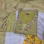 Premium Chanderi Silk Butti 3-Piece Suit Set with Embroidered Neckline & Printed Dupatta