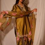 Designer Party Wear Japan Satin Top with Farshi Salwar & Organza Dupatta
