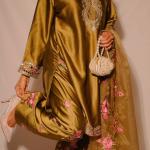 Designer Party Wear Japan Satin Top with Farshi Salwar & Organza Dupatta