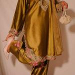 Designer Party Wear Japan Satin Top with Farshi Salwar & Organza Dupatta