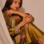 Designer Party Wear Japan Satin Top with Farshi Salwar & Organza Dupatta