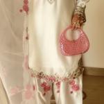 Designer Party Wear Japan Satin Top with Farshi Salwar & Organza Dupatta