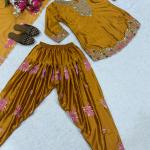 Designer Party Wear Japan Satin Top with Farshi Salwar & Organza Dupatta