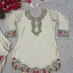 Designer Party Wear Japan Satin Top with Farshi Salwar & Organza Dupatta