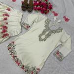 Designer Party Wear Japan Satin Top with Farshi Salwar & Organza Dupatta