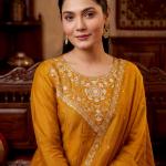 Designer Party Wear Pure Vichitra Anarkali Kurta Pant Set with Embroidered Dupatta