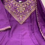 Designer Party Wear Pure Vichitra Anarkali Kurta Pant Set with Embroidered Dupatta