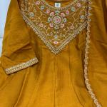 Designer Party Wear Pure Vichitra Anarkali Kurta Pant Set with Embroidered Dupatta