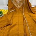 Designer Party Wear Pure Vichitra Anarkali Kurta Pant Set with Embroidered Dupatta