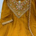 Designer Party Wear Pure Vichitra Anarkali Kurta Pant Set with Embroidered Dupatta