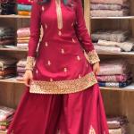 Nooraya Crepe Silk Designer Sharara Set Embroidered Kurti, Sharara Palazzo & Organza Dupatta