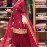 Nooraya Crepe Silk Designer Sharara Set Embroidered Kurti, Sharara Palazzo & Organza Dupatta