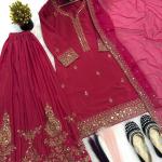 Nooraya Crepe Silk Designer Sharara Set Embroidered Kurti, Sharara Palazzo & Organza Dupatta