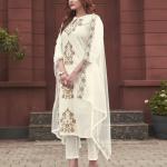 Elegant Rayon Slub Embroidered Kurti Pant Set with Organza Cut-Work Dupatta