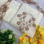 Elegant Rayon Slub Embroidered Kurti Pant Set with Organza Cut-Work Dupatta