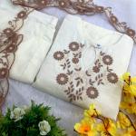 Elegant Rayon Slub Embroidered Kurti Pant Set with Organza Cut-Work Dupatta