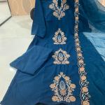 Elegant Rayon Slub Embroidered Kurti Pant Set with Organza Cut-Work Dupatta