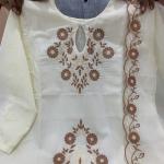 Elegant Rayon Slub Embroidered Kurti Pant Set with Organza Cut-Work Dupatta