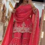 Designer Party Wear Fox Georgette Top Sharara Palazzo Set with Embroidered Dupatta