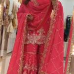 Designer Party Wear Fox Georgette Top Sharara Palazzo Set with Embroidered Dupatta