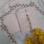 Premium Muslin Cotton Long Kurti Pant Set with Embroidered Dupatta