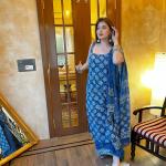 Branded Rayon Slub Printed Kurti Plazzo Set with Chanderi Cotton Dupatta