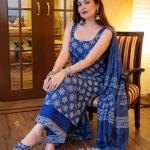 Branded Rayon Slub Printed Kurti Plazzo Set with Chanderi Cotton Dupatta