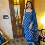 Branded Rayon Slub Printed Kurti Plazzo Set with Chanderi Cotton Dupatta