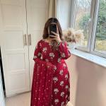 Aarzoo Designer Chinon Long Kurti Set Embroidered Long Top, Pant & Dupatta