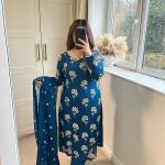 Aarzoo Designer Chinon Long Kurti Set Embroidered Long Top, Pant & Dupatta