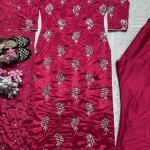 Aarzoo Designer Chinon Long Kurti Set Embroidered Long Top, Pant & Dupatta