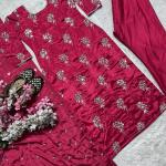 Aarzoo Designer Chinon Long Kurti Set Embroidered Long Top, Pant & Dupatta