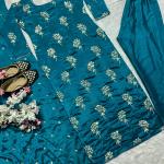 Aarzoo Designer Chinon Long Kurti Set Embroidered Long Top, Pant & Dupatta