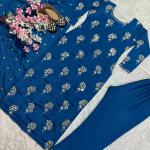 Aarzoo Designer Chinon Long Kurti Set Embroidered Long Top, Pant & Dupatta