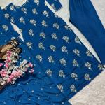 Aarzoo Designer Chinon Long Kurti Set Embroidered Long Top, Pant & Dupatta