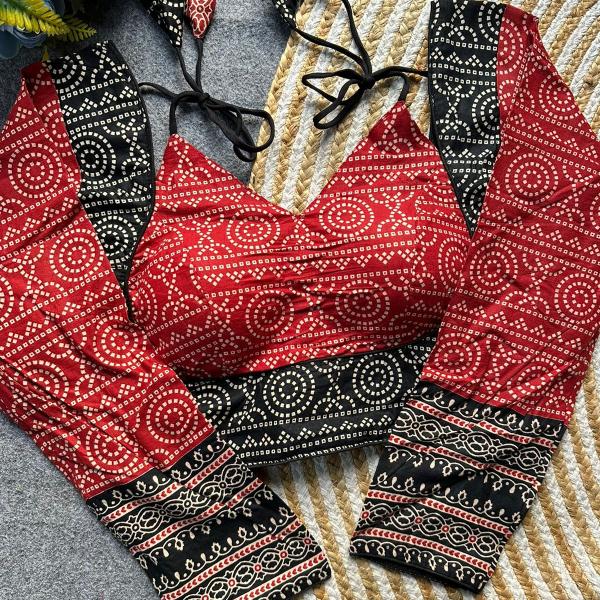Ajrakh Cotton Designer Blouse – Halter Neck StyleAjrakh Cotton Designer Blouse – Halter Neck Style