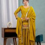 Noor Chinnon Silk Designer Sharara Set  Party Wear Top, Sharara Palazzo & Embroidered Dupatta