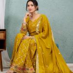 Noor Chinnon Silk Designer Sharara Set  Party Wear Top, Sharara Palazzo & Embroidered Dupatta