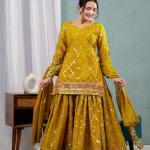 Noor Chinnon Silk Designer Sharara Set  Party Wear Top, Sharara Palazzo & Embroidered Dupatta