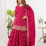 Noor Chinnon Silk Designer Sharara Set  Party Wear Top, Sharara Palazzo & Embroidered Dupatta