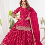 Noor Chinnon Silk Designer Sharara Set  Party Wear Top, Sharara Palazzo & Embroidered Dupatta