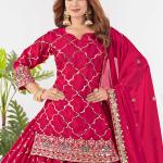 Noor Chinnon Silk Designer Sharara Set  Party Wear Top, Sharara Palazzo & Embroidered Dupatta