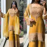 Elara Luxury Crunchy Silk Kurta Sharara Set Premium Boutique Style Festive Wear
