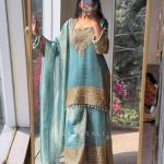 Elara Luxury Crunchy Silk Kurta Sharara Set Premium Boutique Style Festive Wear