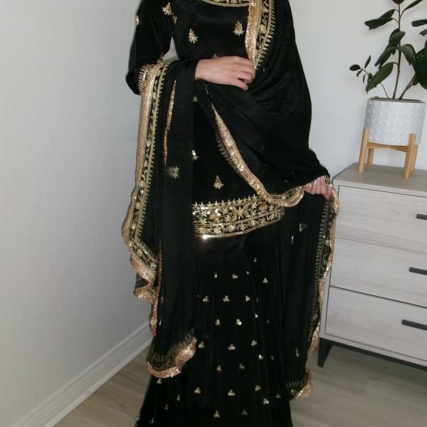 Noor Crepe Designer Sharara Set Embroidered Top, Sharara Palazzo & Georgette Dupatta