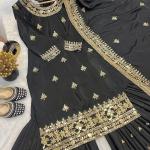 Noor Crepe Designer Sharara Set Embroidered Top, Sharara Palazzo & Georgette Dupatta
